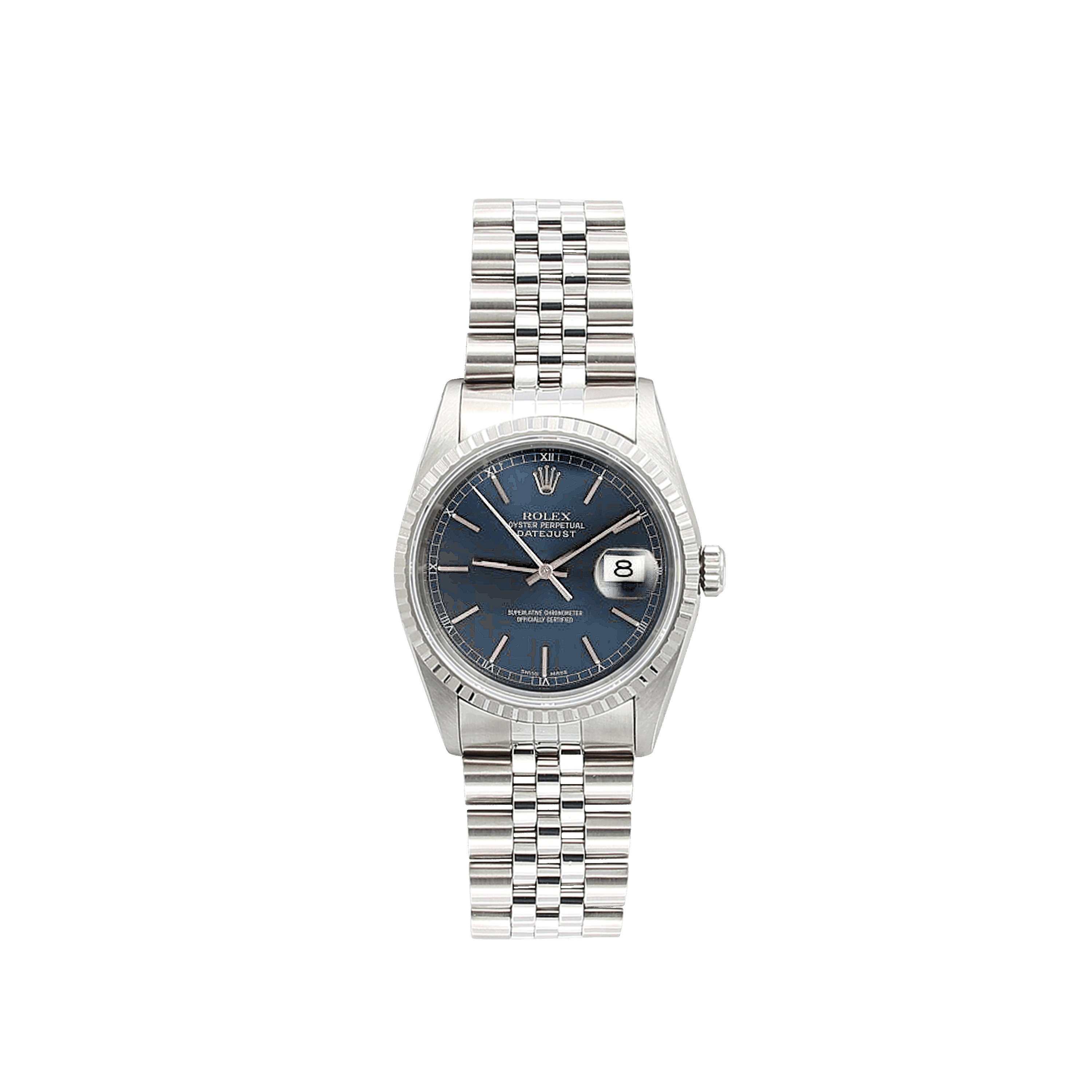 Rolex Datejust ref. 16220 Blue Dial (V III) Circle Hours - Jubilee Bracelet with Papers
