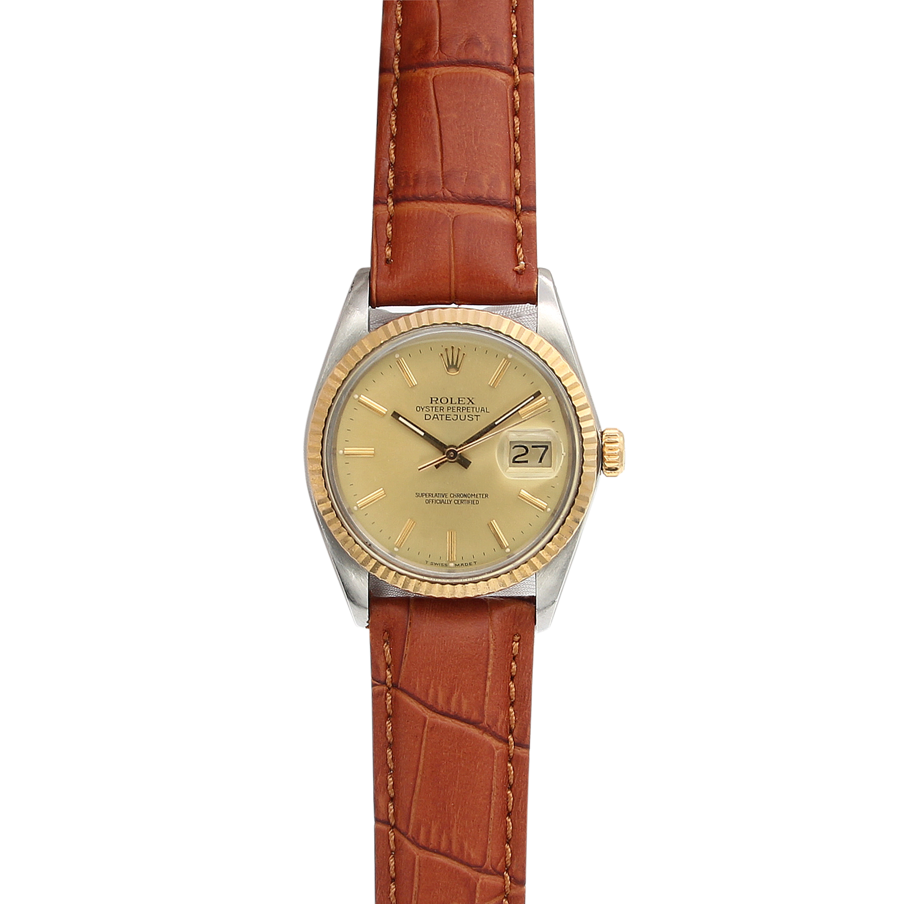Rolex Datejust 36 ref. 16013 Steel Gold 18K Champagne Dial Leather Strap
