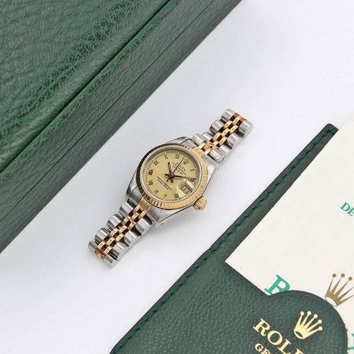 Rolex Datejust Lady Ref. 69173 Stahl/Gold -Jubiläumsarmband - Champagne Roman Small Dial - Volles Set