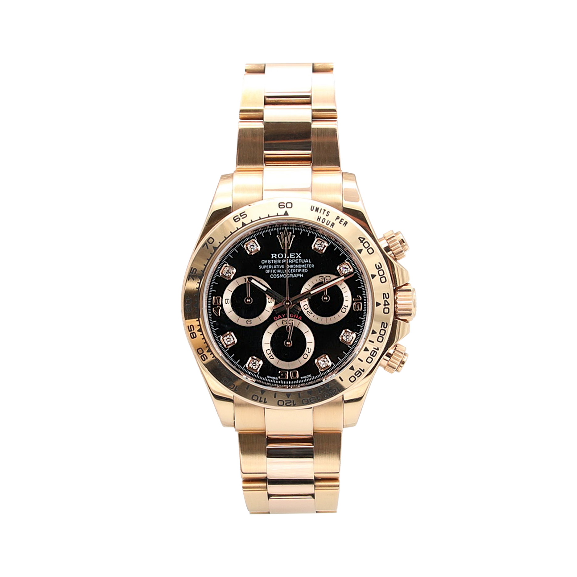 Rolex Daytona ref. 116505 Rose Gold - Black dial with Diamonds - Full Set