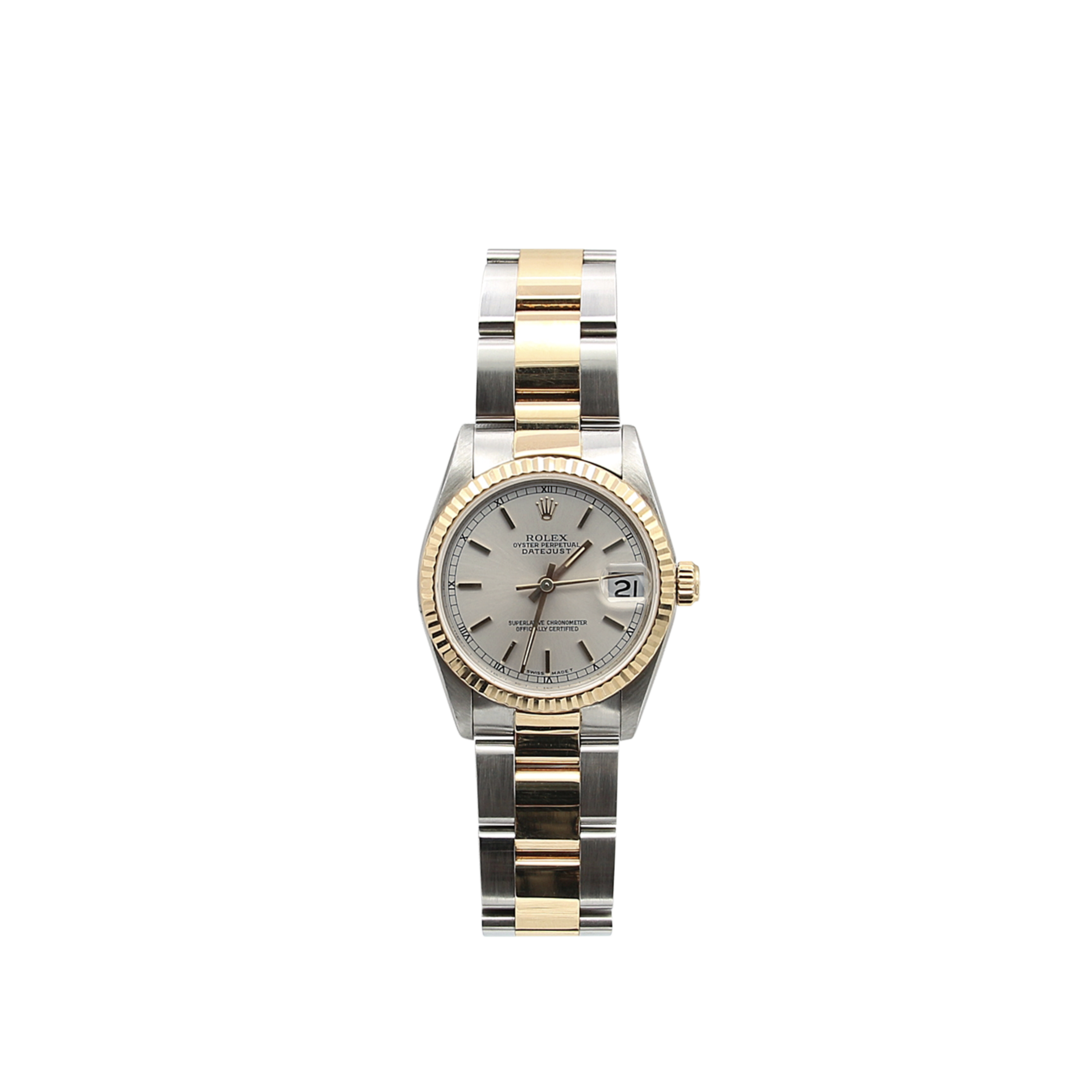 Rolex Datejust 31 Mid-Size ref. 68273 – Silbernes Zifferblatt mit goldenen Indexen und Papieren