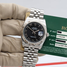 Load image into Gallery viewer, Rolex Datejust ref. 116234 Black Roman Dial - Jubilee - Full Set

