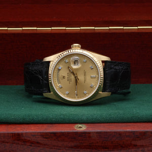 Rolex Day-Date ref. 18038  Champagne Diamonds Dial - Leather Strap