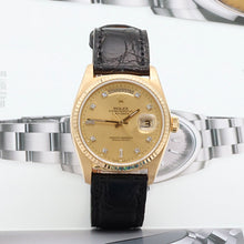 Carica l'immagine nel visualizzatore di Gallery, Rolex Day-Date ref. 18038  Champagne Diamonds Dial - Leather Strap
