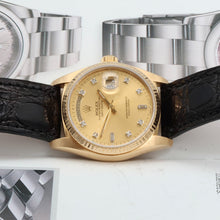 Carica l'immagine nel visualizzatore di Gallery, Rolex Day-Date ref. 18038  Champagne Diamonds Dial - Leather Strap
