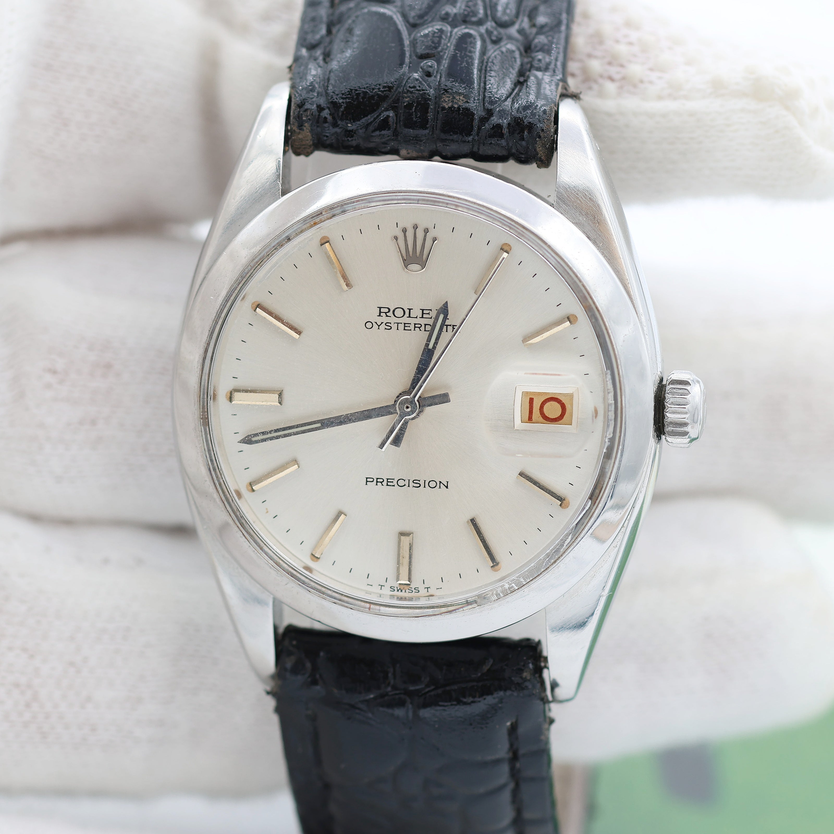 Rolex Oysterdate Precision Leather Strap Black Front Oyster Date