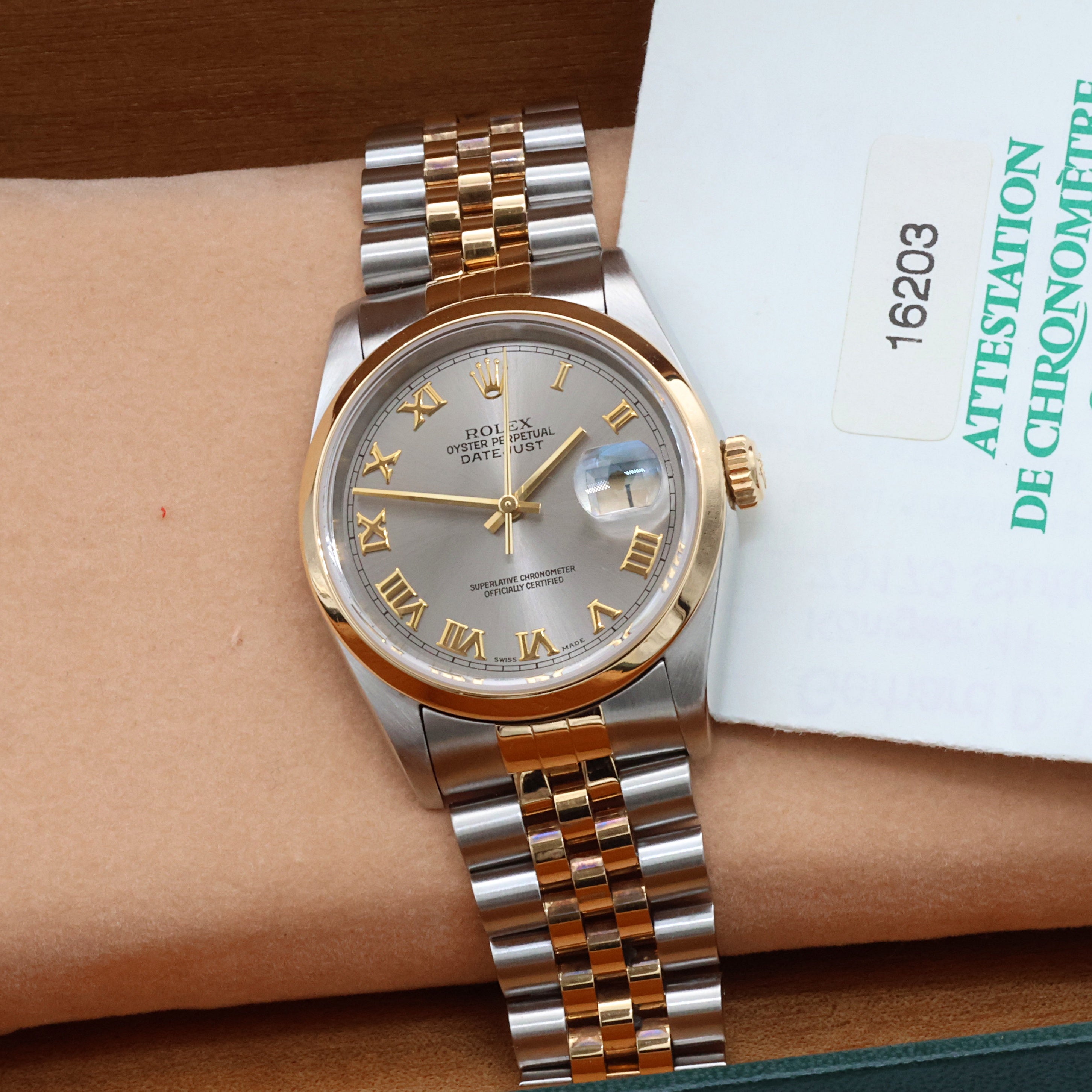 Rolex Datejust ref. 16203 Grey Roman Dial Jubilee Bracelet - Full set