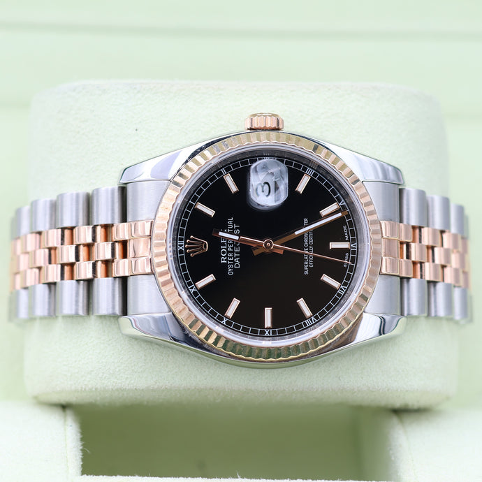 Rolex Datejust 36 ref. 116231 Black Dial - Steel/Rose Gold Jubilee - Full Set