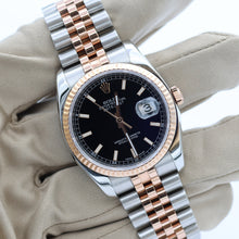 Załaduj obraz do przeglądarki galerii, Rolex Datejust 36 ref. 116231 Black Dial - Steel/Rose Gold Jubilee - Full Set
