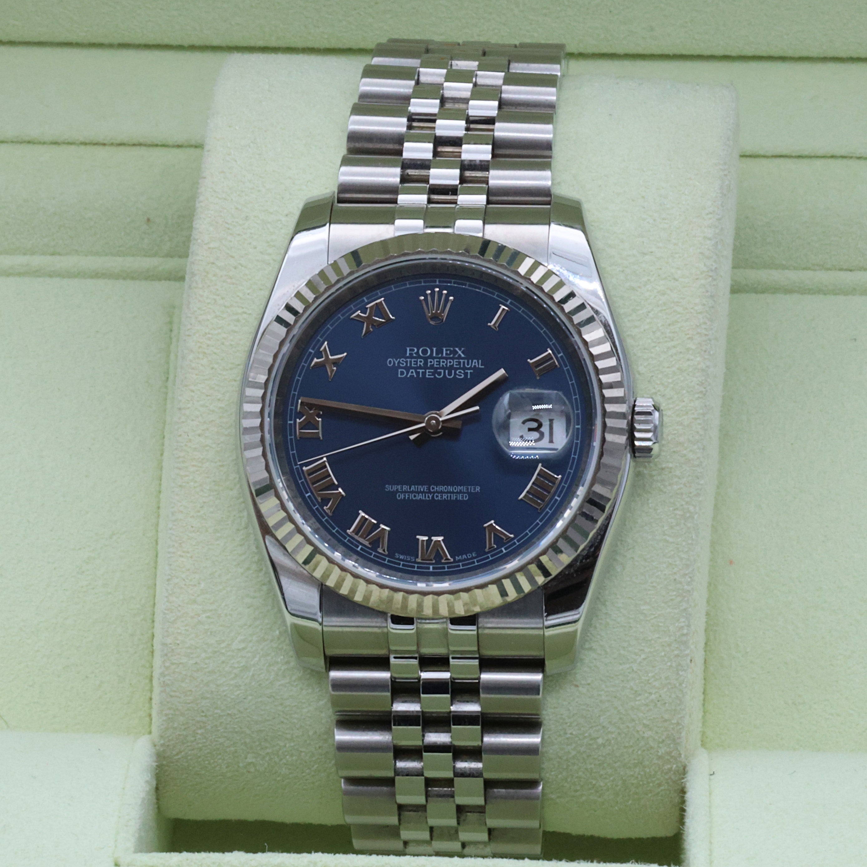 Rolex Datejust ref. 116234 Blue Soleil Roman Dial - Jubilee Bracelet