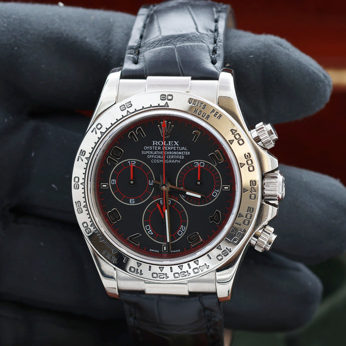 Rolex Daytona ref. 116519 Black Racing Dial - White Gold 18K - Leather Strap - Full Set