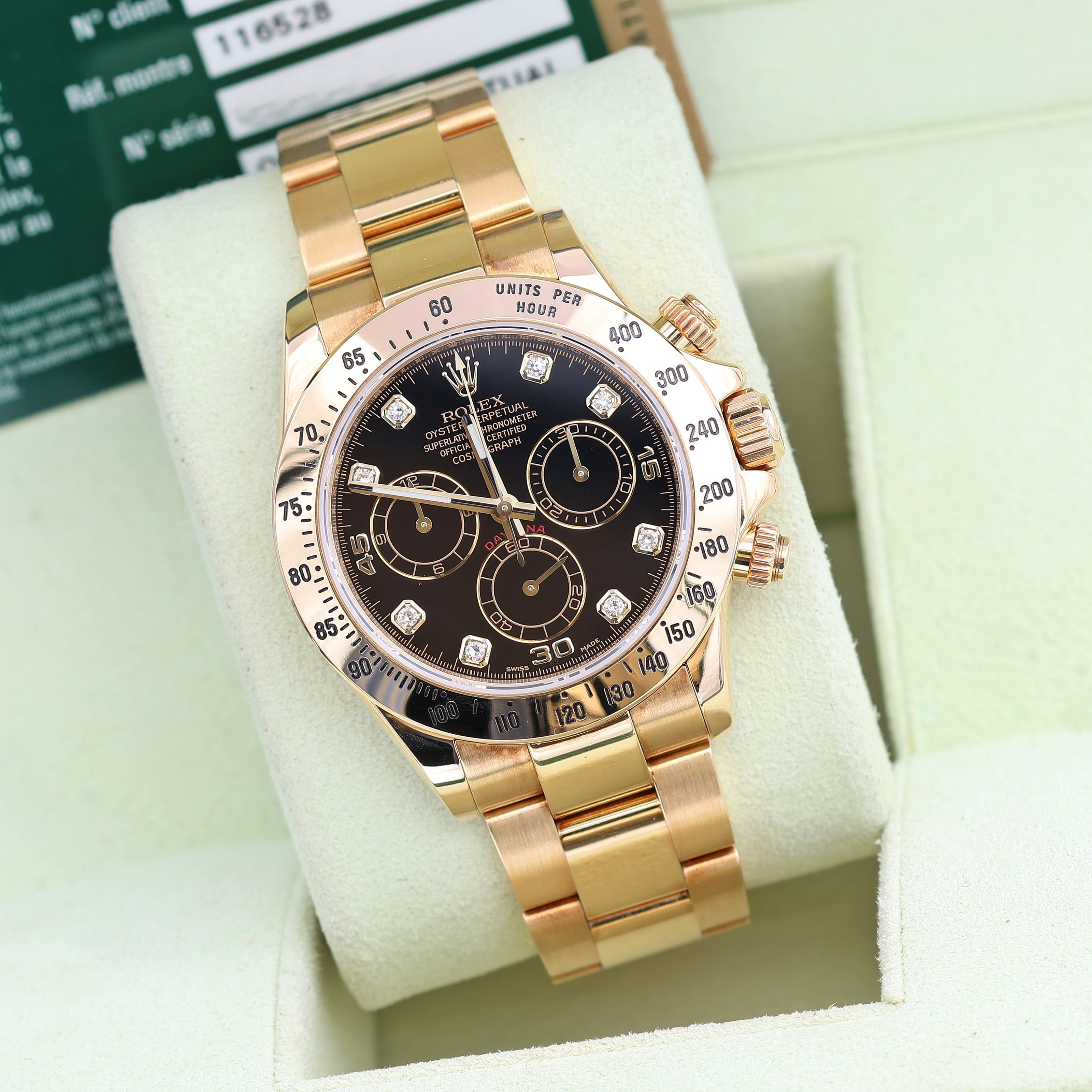 Rolex Daytona ref. 116528 - 18K Yellow Gold Black Diamonds dial - Full Set
