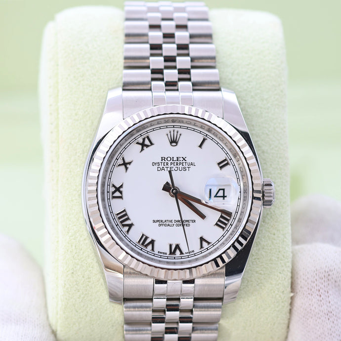 Rolex Datejust ref. 116234 White Roman Dial - Jubilee - Full Set
