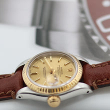 Załaduj obraz do przeglądarki galerii, Rolex Datejust Lady ref. 69173 Steel/Gold - Champagne Dial - Leather Strap
