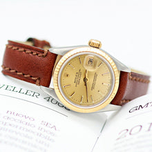 Załaduj obraz do przeglądarki galerii, Rolex Datejust Lady ref. 69173 Steel/Gold - Champagne Dial - Leather Strap
