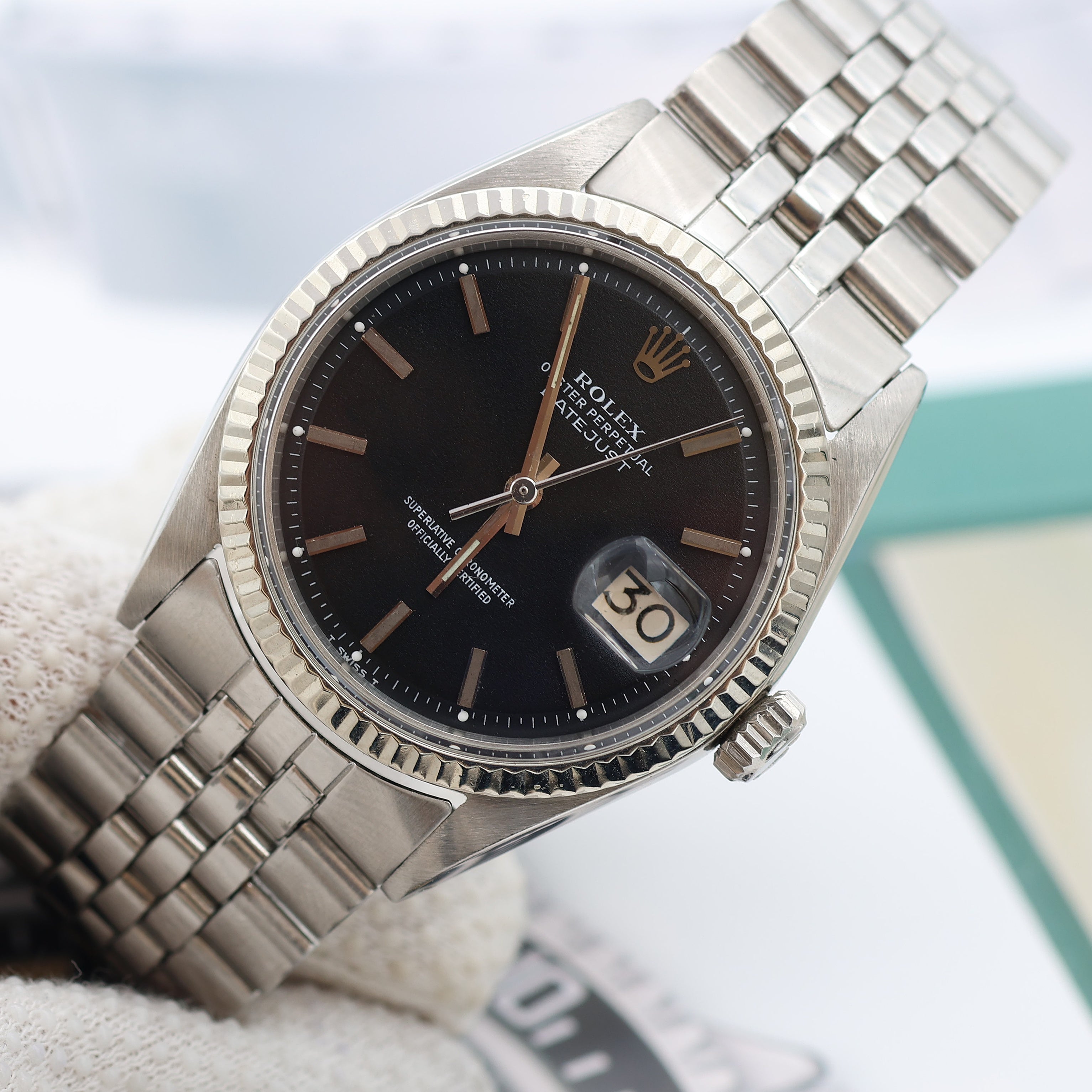 Rolex Datejust ref. 1601 - White Gold Bezel - Black Dial (V III) - Jubilee bracelet
