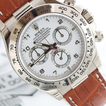 Załaduj obraz do przeglądarki galerii, Rolex Daytona ref. 116519 White Arabic Dial - White Gold 18K - Leather Strap

