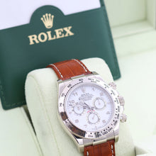 Załaduj obraz do przeglądarki galerii, Rolex Daytona ref. 116519 White Arabic Dial - White Gold 18K - Leather Strap
