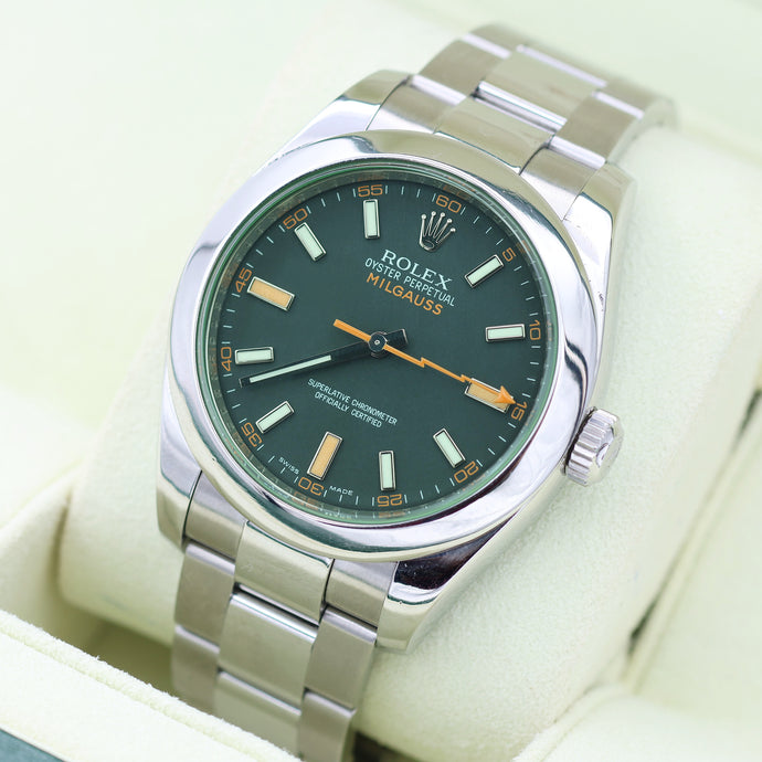 Rolex Milgauss 116400GV with Card - Black/Green Glass - Full Set
