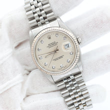 Załaduj obraz do przeglądarki galerii, Rolex Datejust 36 ref. 16234 Silver Diamonds Dial - Jubilee Bracelet - Full Set
