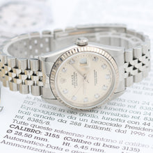 Załaduj obraz do przeglądarki galerii, Rolex Datejust 36 ref. 16234 Silver Diamonds Dial - Jubilee Bracelet - Full Set
