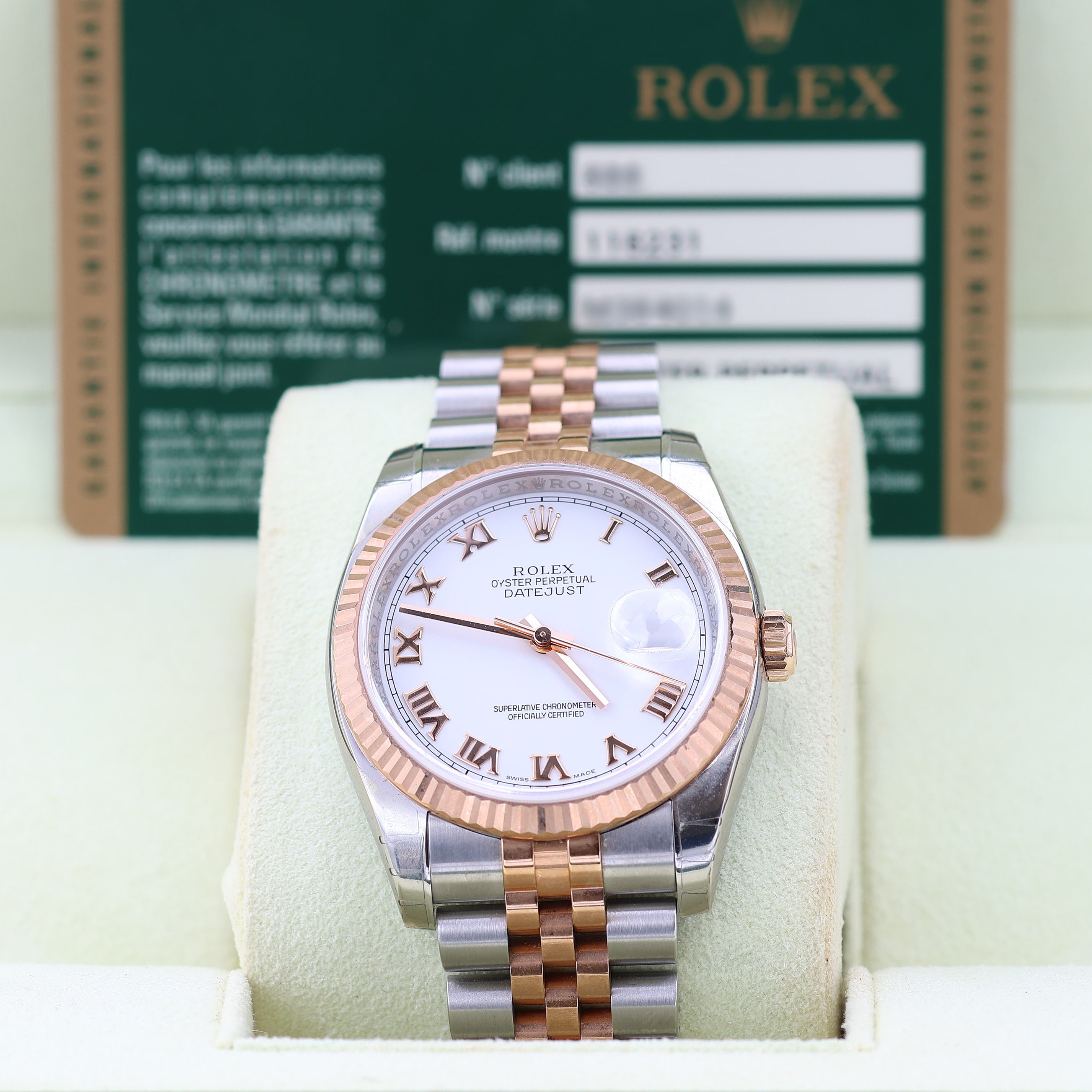 Rolex Datejust 36 ref. 116231 White Roman Dial - Steel/Rose Gold Jubilee - Full Set