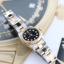 Załaduj obraz do przeglądarki galerii, Rolex Oyster Perpetual ref. 67193 Black Diamonds dial Oyster bracelet
