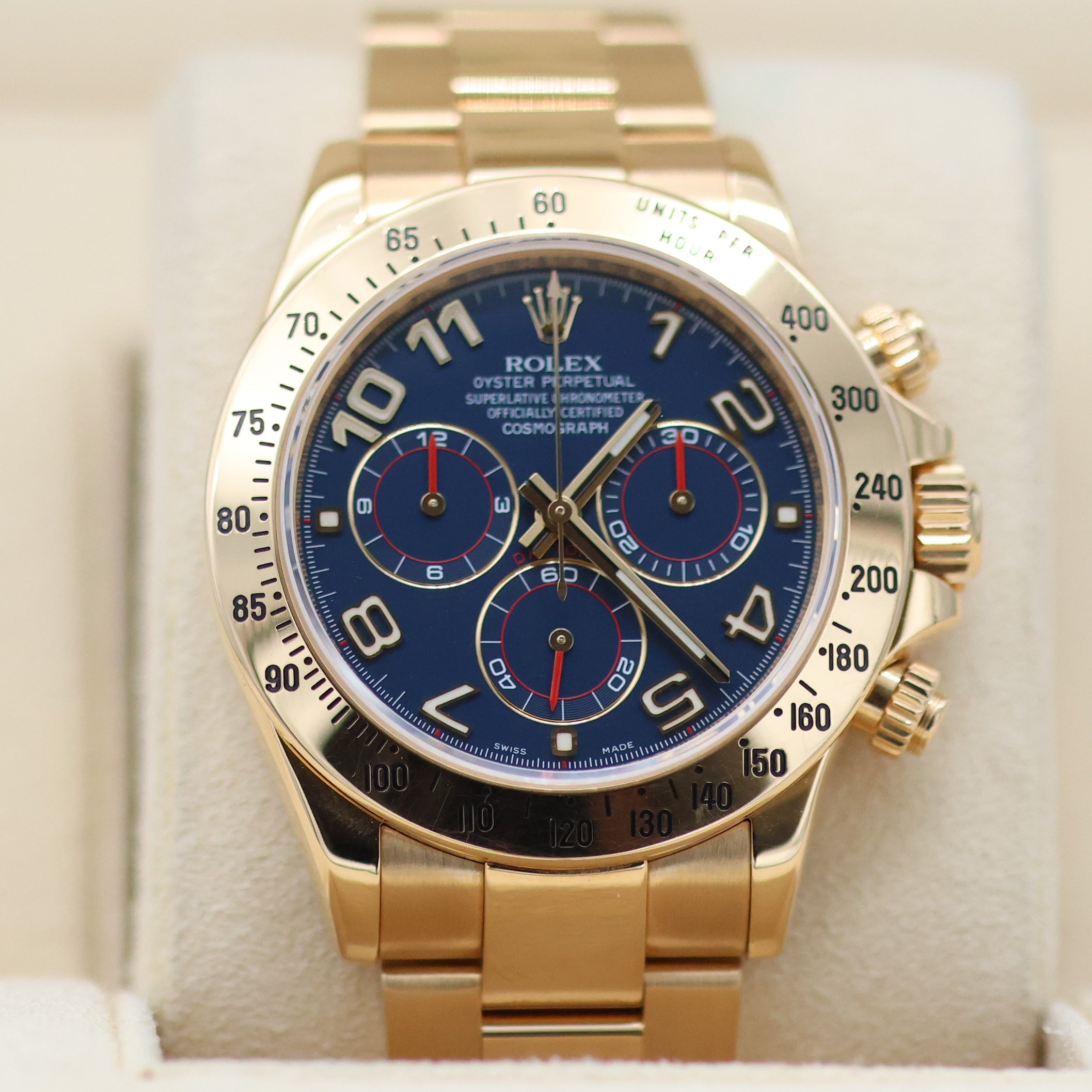 Rolex Daytona ref. 116528 - 18K Yellow Gold Blue Racing dial - Full Set