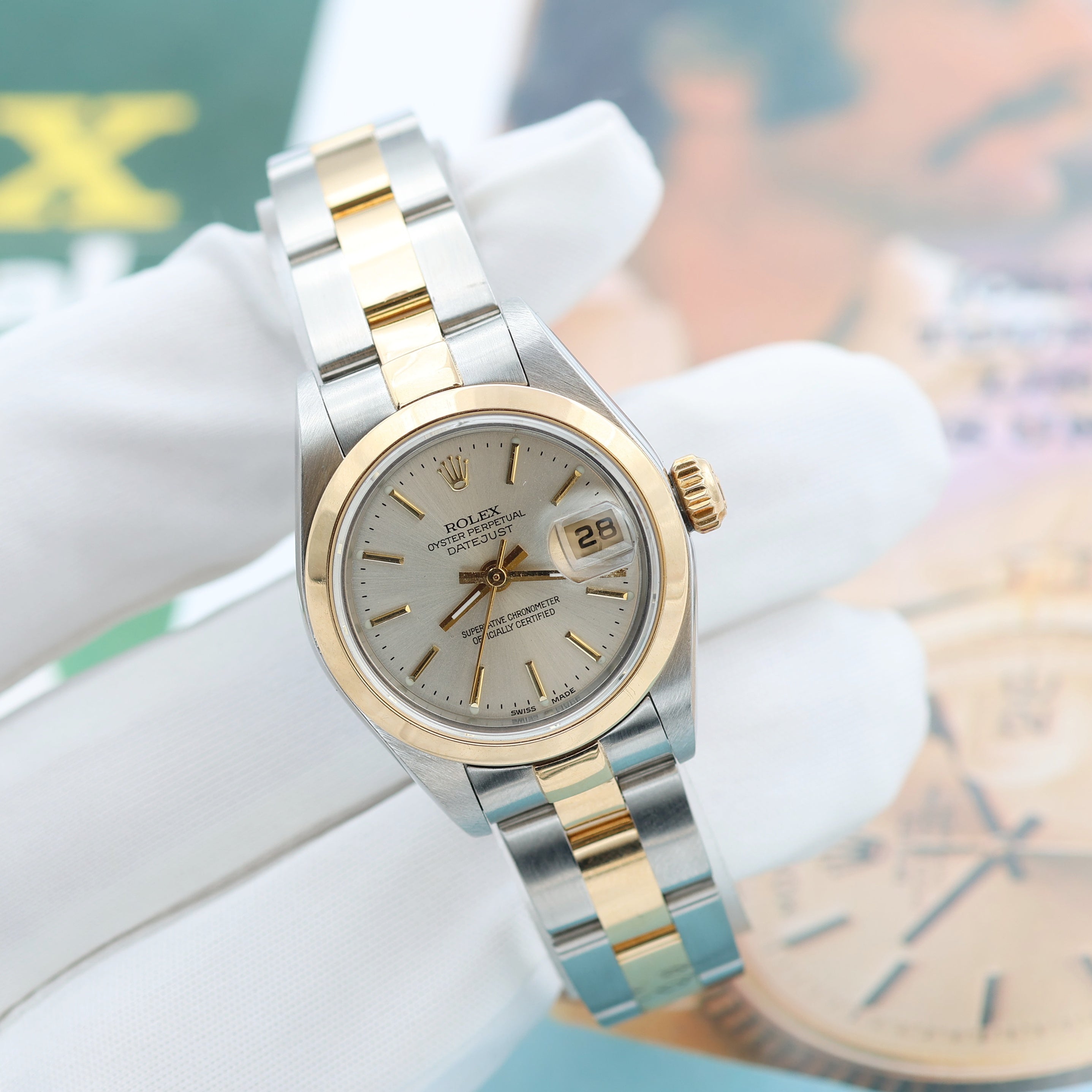 Rolex Datejust Lady ref. 69163 Steel/Gold - Oyster Bracelet - Silver with Golden Index Dial