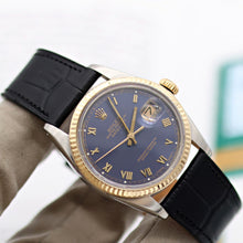 Load image into Gallery viewer, Rolex Datejust ref. 16013 Blue Roman Dial - Leather Strap - Full set
