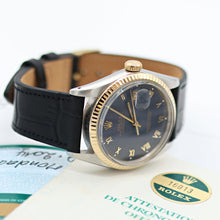 Load image into Gallery viewer, Rolex Datejust ref. 16013 Blue Roman Dial - Leather Strap - Full set
