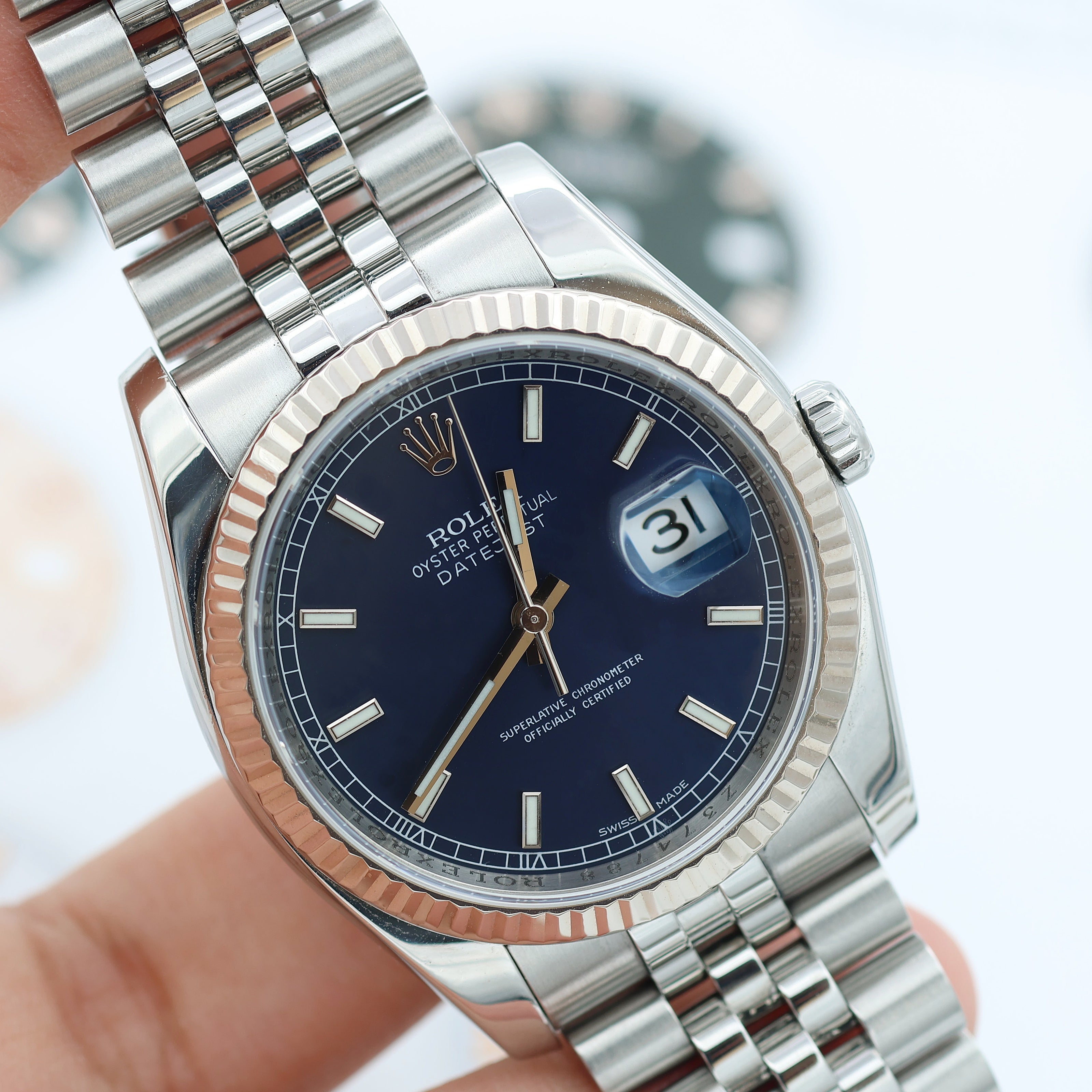 Rolex Datejust Ref. 116234 Blue Soleil Circle Stunden Dial - Jubiläum - Vollständiger Satz