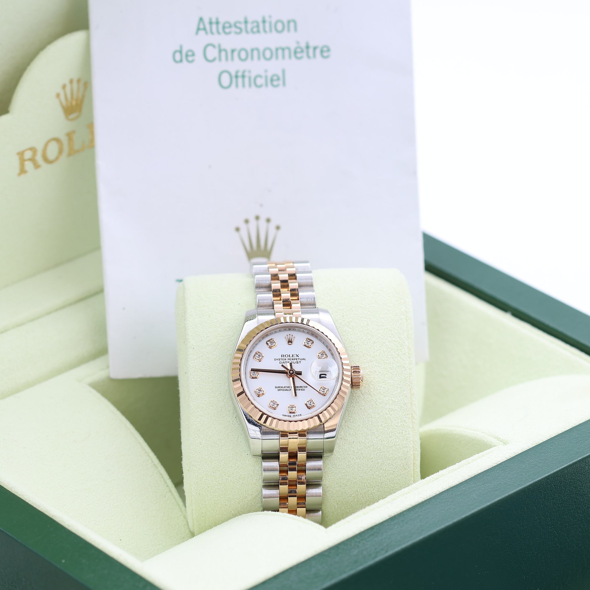 ロレックス ROLEX デイトジャスト26 179171 ホワイト SS/PG レディース 腕時計 Rolex Lady-Datejust 26 179171-WHTDJ White Diamond Fluted Rose Gold