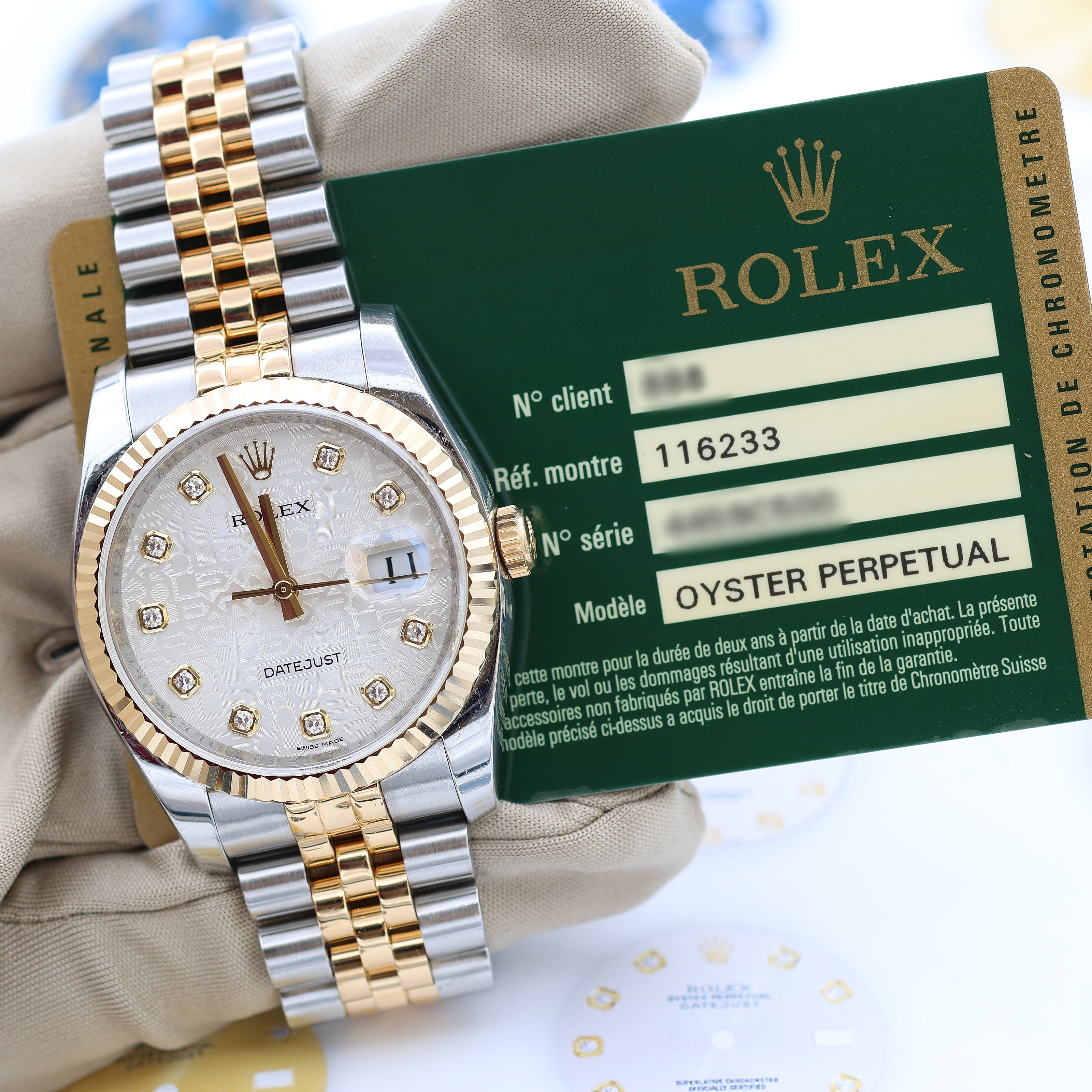 Rolex Datejust ref. 116233 Silver Diamonds Millennary Dial - Jubilee - Full Set
