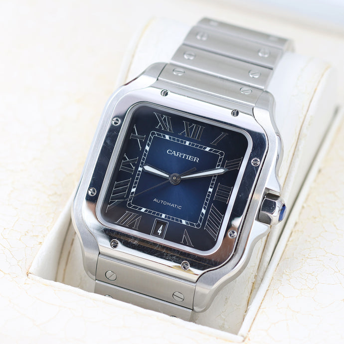 Cartier Santos blaues Zifferblatt ref. WSSA0030 – Vollständiger Satz