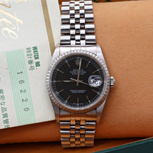 Cargar imagen en el visor de la galería, Rolex Datejust ref. 16220 Black (Circle) Dial Jubilee Bracelet Full Set
