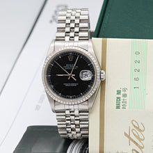 Cargar imagen en el visor de la galería, Rolex Datejust ref. 16220 Black (Circle) Dial Jubilee Bracelet Full Set
