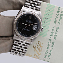 Cargar imagen en el visor de la galería, Rolex Datejust ref. 16220 Black (Circle) Dial Jubilee Bracelet Full Set
