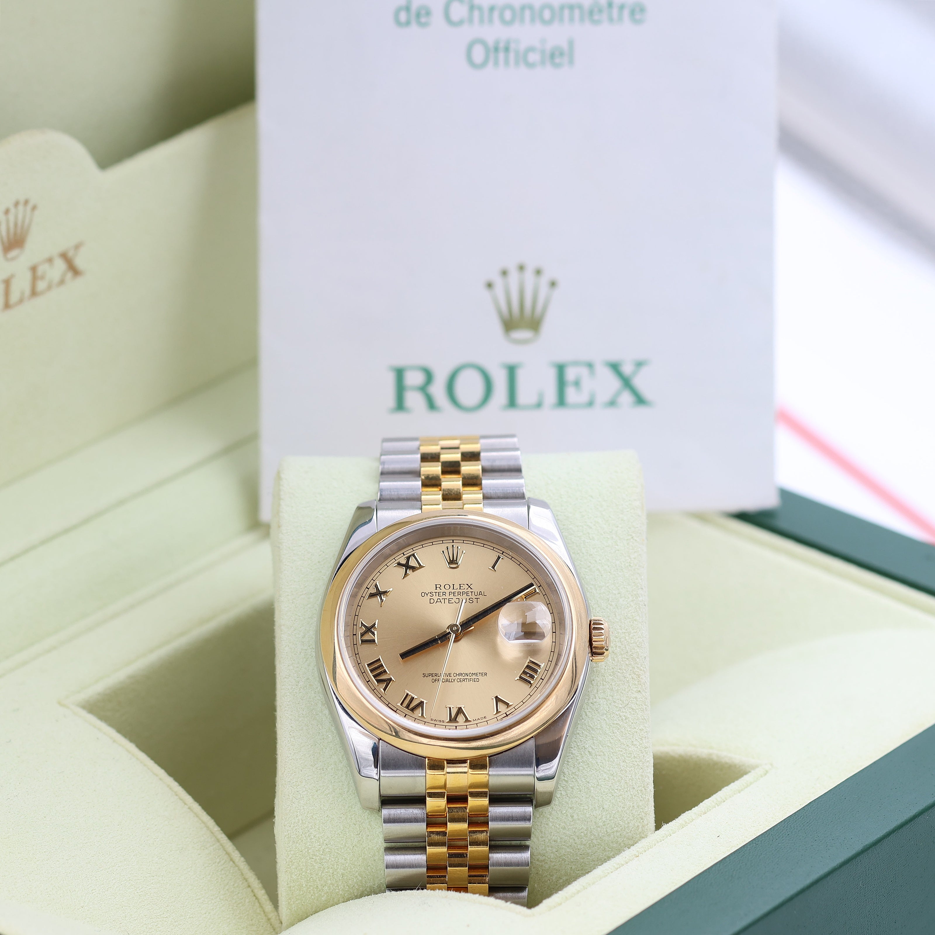 Rolex Datejust ref. 116203 Champagne Roman Dial Jubilee - Full Set