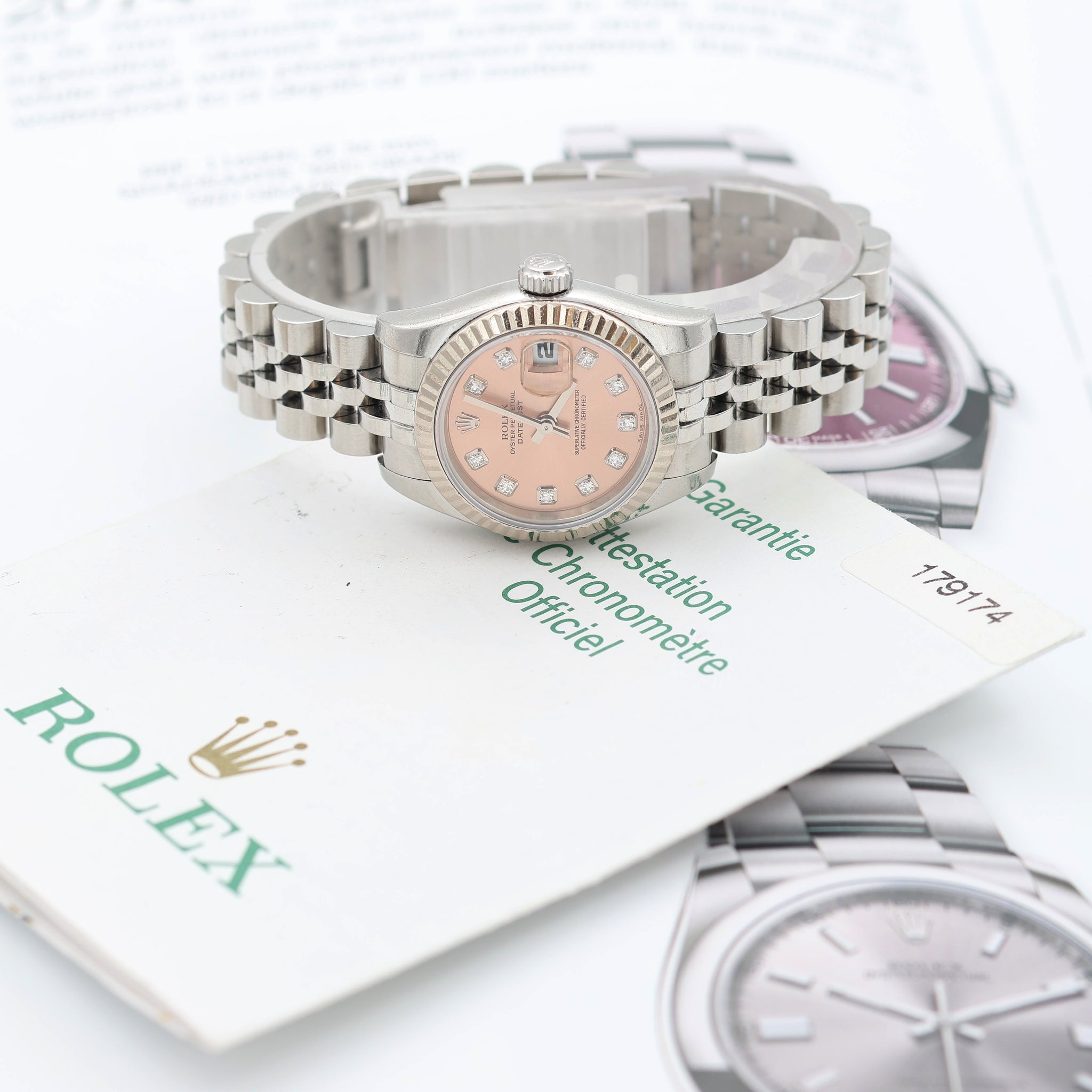 Rolex Lady-Datejust ref. 179174 - Salmon Diamonds Dial - Full Set