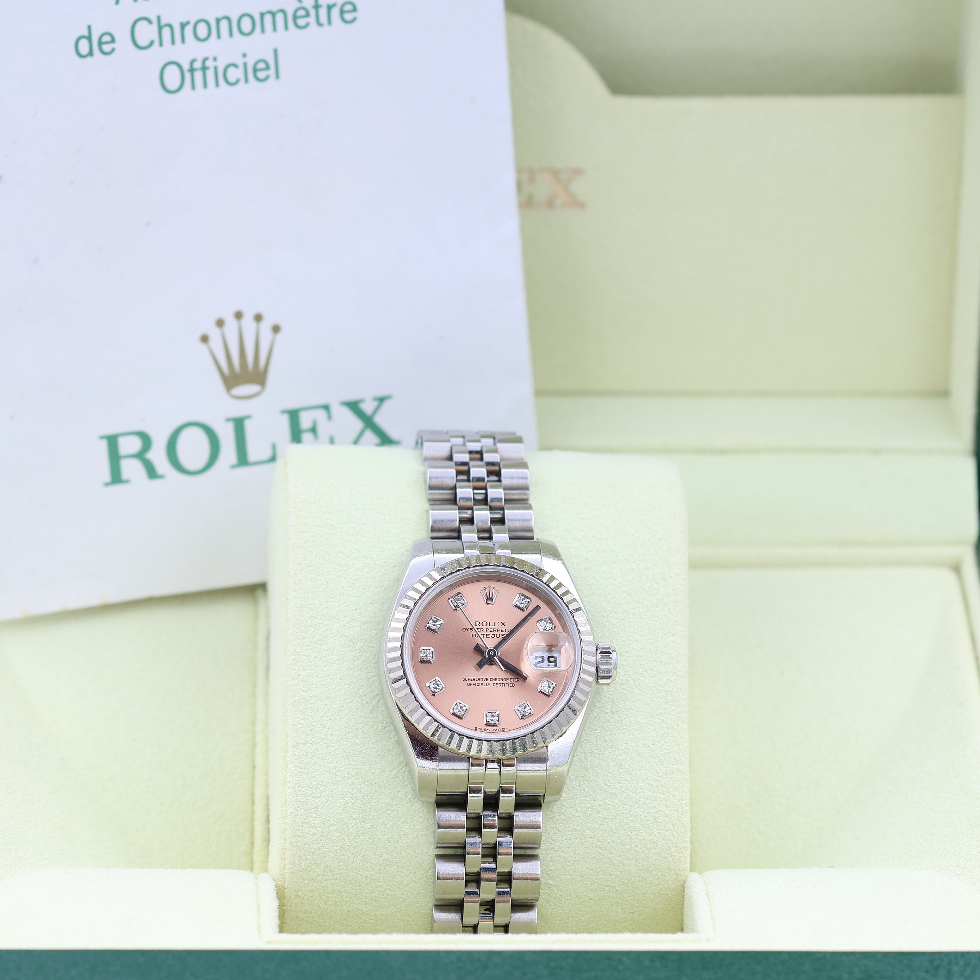 Rolex Lady Datejust Ref. 179174 Salmon Diamanten - Vollständiges Set