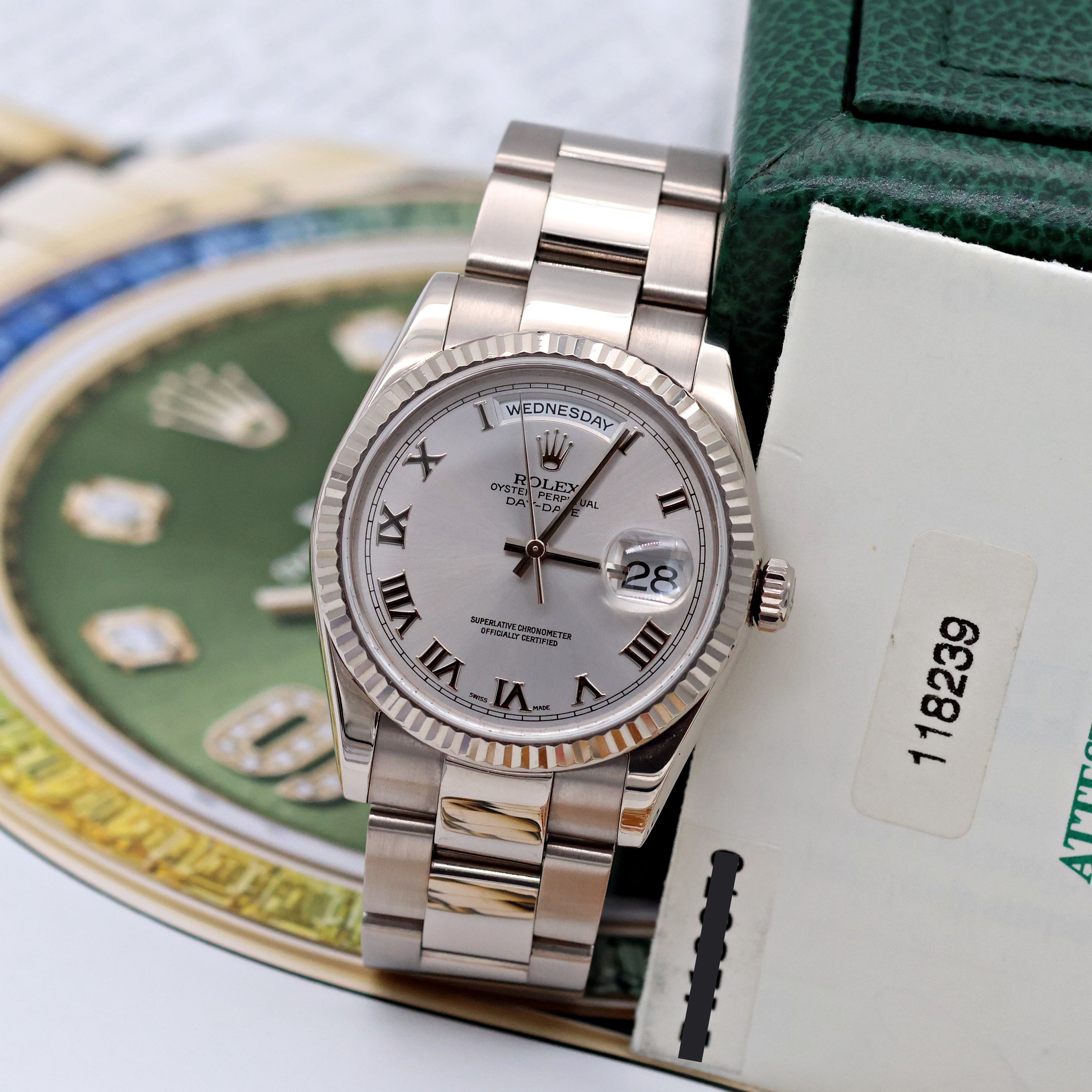 Rolex Day-Date 36 ref. 118239 Silver Roman dial - Oyster - Full Set