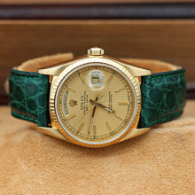 Load image into Gallery viewer, Rolex Day-Date ref. 18038 Champagne Linen Dial - Crocodile Leather strap
