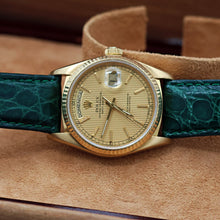 Load image into Gallery viewer, Rolex Day-Date ref. 18038 Champagne Linen Dial - Crocodile Leather strap

