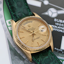 Load image into Gallery viewer, Rolex Day-Date ref. 18038 Champagne Linen Dial - Crocodile Leather strap
