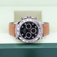 Załaduj obraz do przeglądarki galerii, Rolex Daytona ref. 116519 Black Dial with Diamonds - White Gold 18K - Leather Strap
