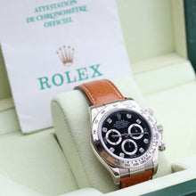 Załaduj obraz do przeglądarki galerii, Rolex Daytona ref. 116519 Black Dial with Diamonds - White Gold 18K - Leather Strap
