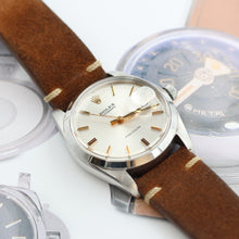Charger l'image dans la galerie, Rolex Precision ref. 6694 - Silver Dial with Golden Indexes (V2) - Leather Strap
