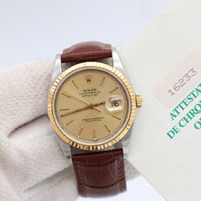 Load image into Gallery viewer, Rolex Datejust 36 ref. 16233 Champagne dial - Leather Strap - Full Set
