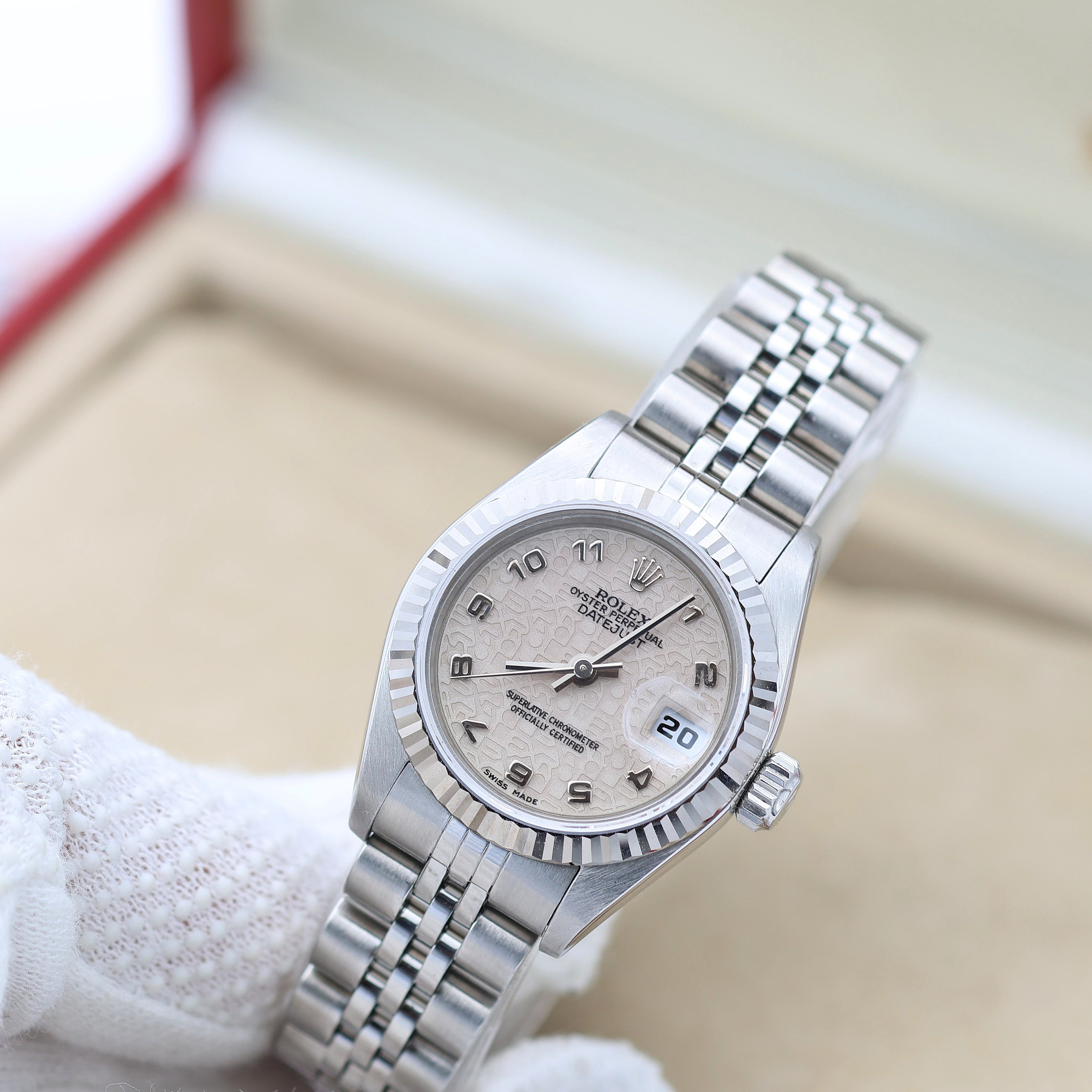 Rolex Lady-Datejust Ref. 69174 - weißes Römer kleiner (Linien) Jubiläumsarmband - Voller Set